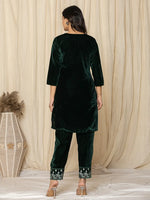 Thumbnail for Yufta Green Embroidered Velvet Co-Ord Set