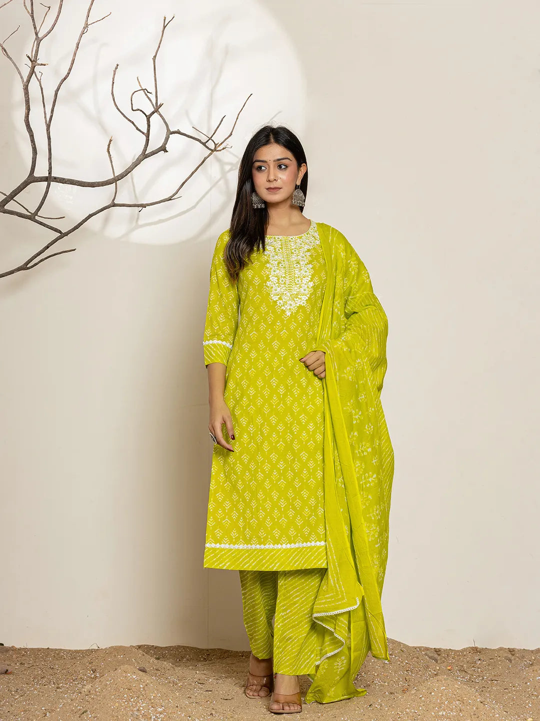 Yufta Green Ethnic Motifs Cotton Straight Kurta Dupatta Set - Distacart