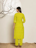 Thumbnail for Yufta Green Ethnic Motifs Cotton Straight Kurta Dupatta Set - Distacart