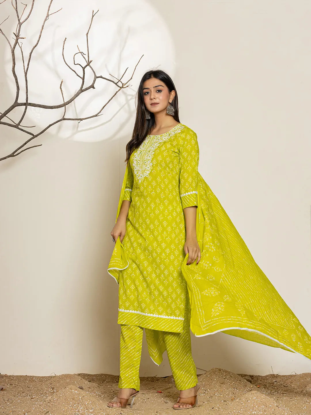 Yufta Green Ethnic Motifs Cotton Straight Kurta Dupatta Set - Distacart