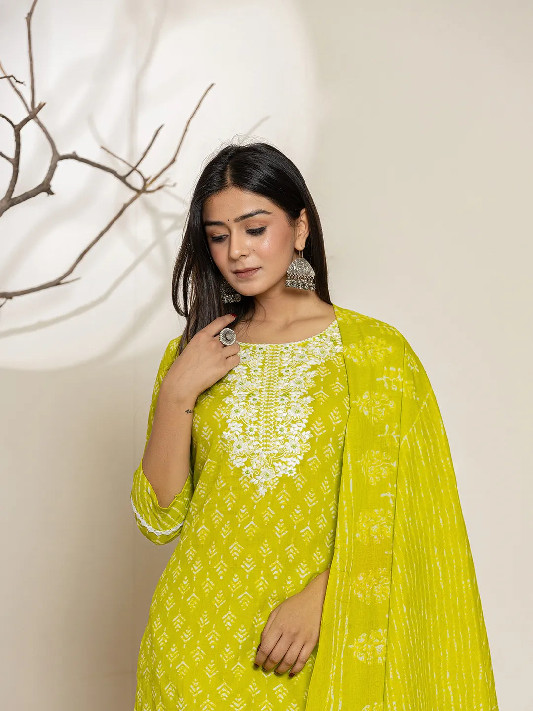Yufta Green Ethnic Motifs Cotton Straight Kurta Dupatta Set - Distacart