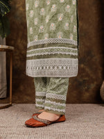 Thumbnail for Yufta Green Ethnic Motifs Pure Cotton Kurta Dupatta Set With Lace Detailing