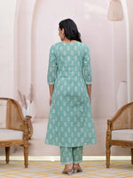 Thumbnail for Yufta Green Floral Cotton A-Line Suit Set - Distacart