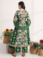 Thumbnail for Yufta Green Floral Print A-Line Kurta Trouser And Dupatta Set