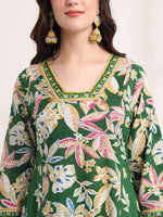 Thumbnail for Yufta Green Floral Print A-Line Kurta Trouser And Dupatta Set