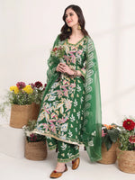 Thumbnail for Yufta Green Floral Print A-Line Kurta Trouser And Dupatta Set