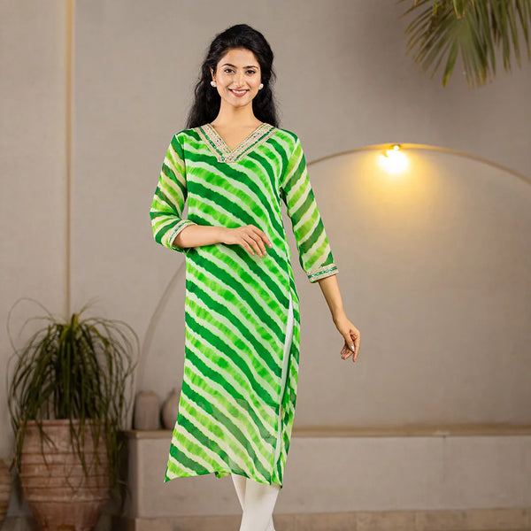 Yufta Green Georgette Lehriya Kurta - Distacart