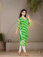Thumbnail for Yufta Green Georgette Lehriya Kurta