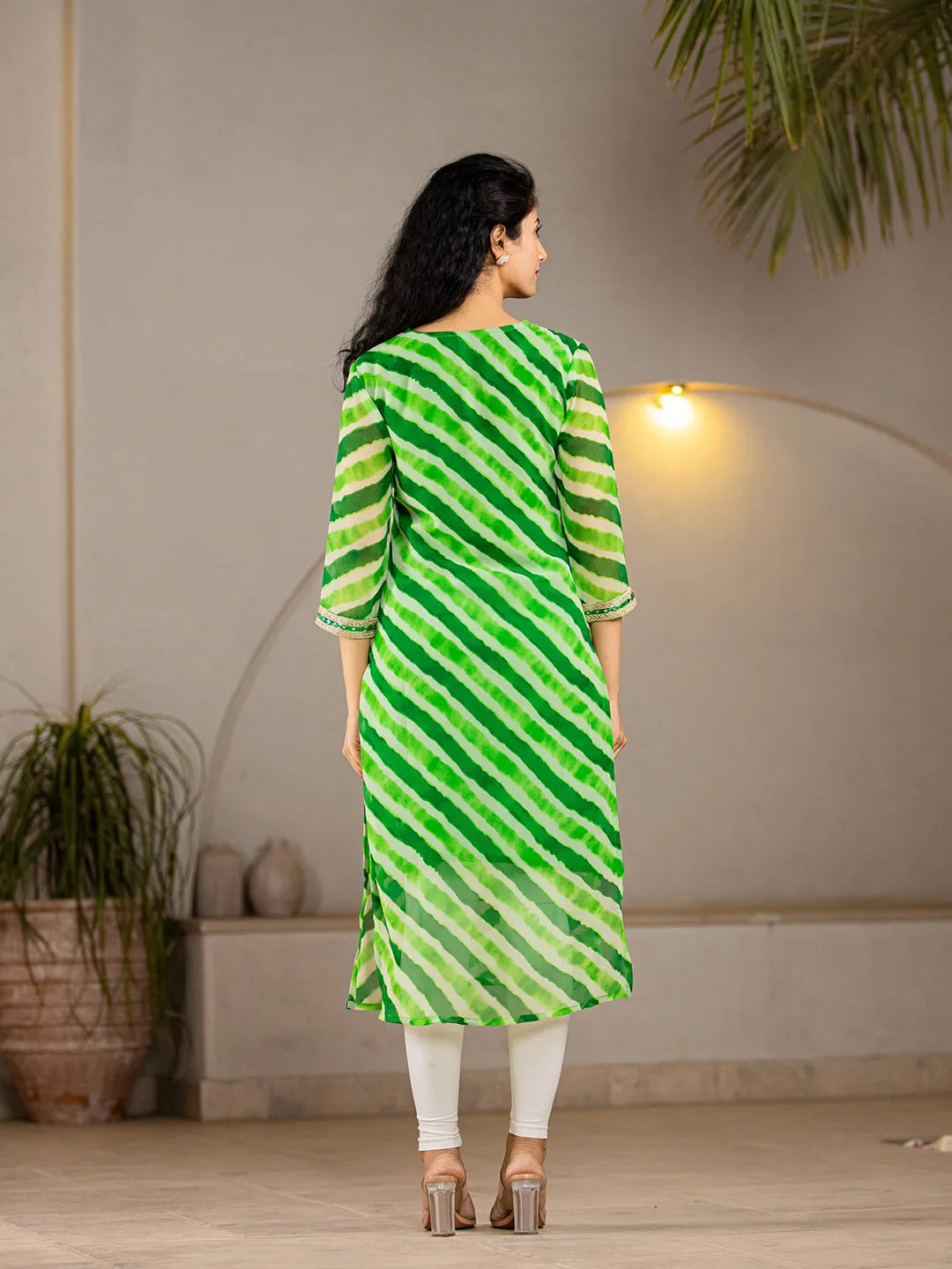 Yufta Green Georgette Lehriya Kurta