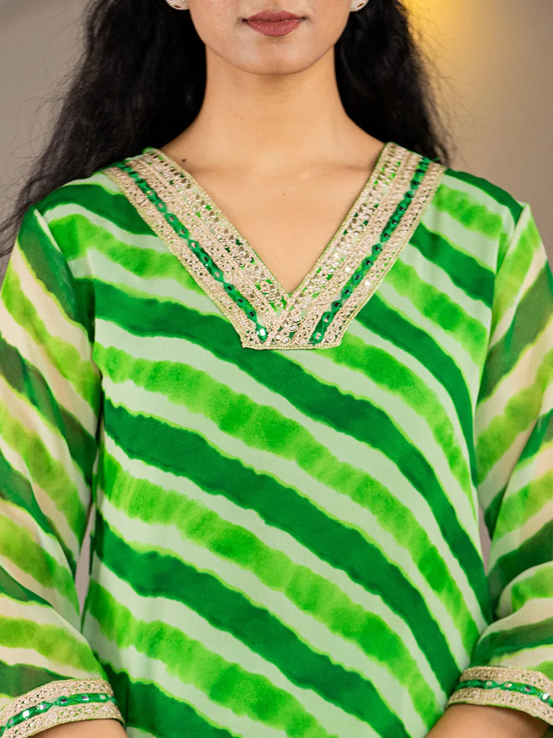 Yufta Green Georgette Lehriya Kurta