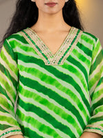 Thumbnail for Yufta Green Georgette Lehriya Kurta