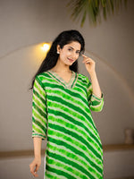 Thumbnail for Yufta Green Georgette Lehriya Kurta