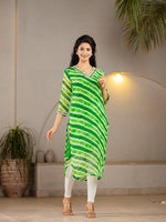Thumbnail for Yufta Green Georgette Lehriya Kurta