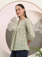 Thumbnail for Yufta Green Handloom Cotton Gathered Or Pleated Top