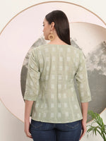 Thumbnail for Yufta Green Handloom Cotton Gathered Or Pleated Top