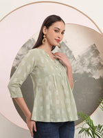 Thumbnail for Yufta Green Handloom Cotton Gathered Or Pleated Top