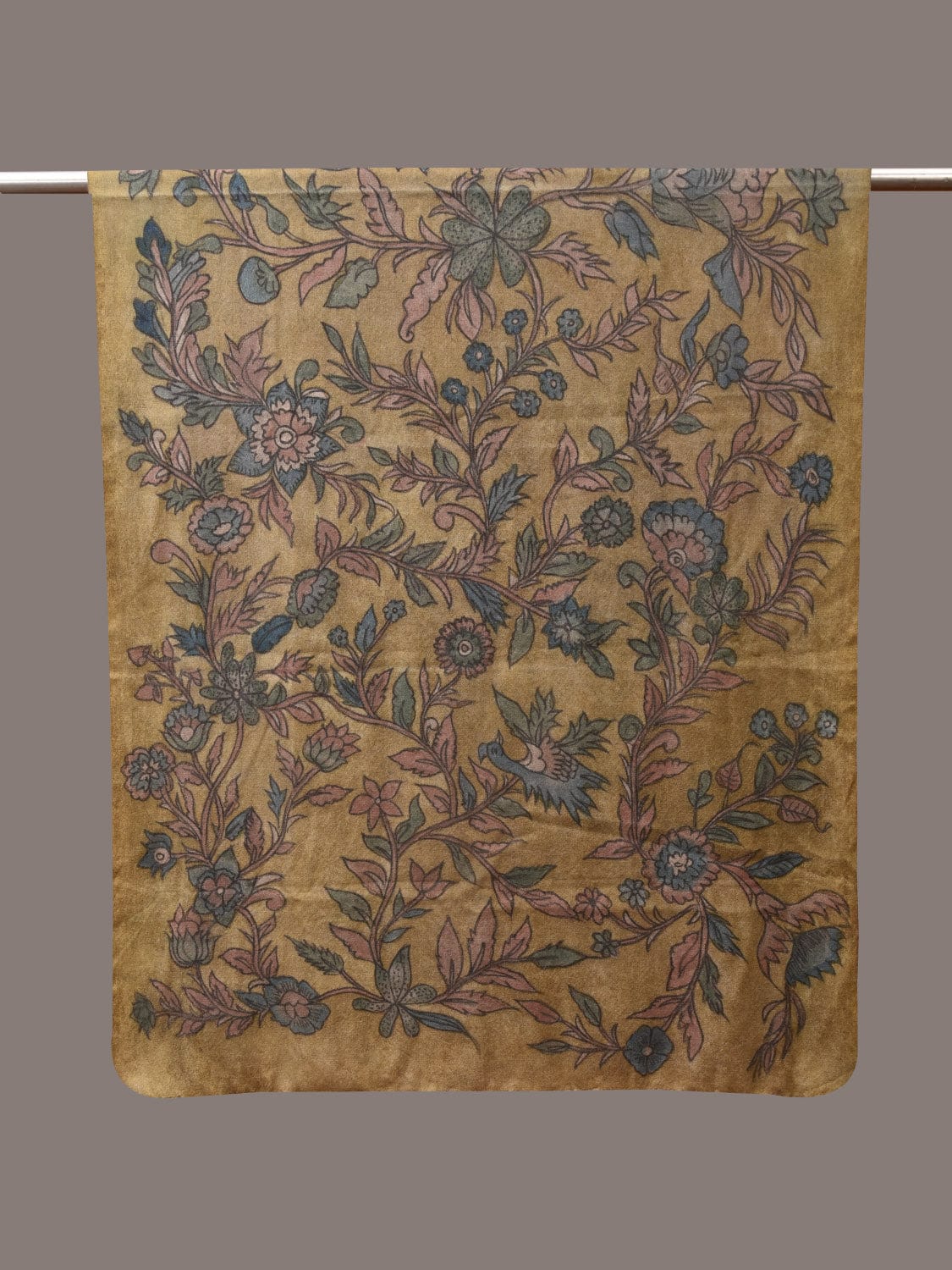 Green Kalamkari Hand Painted Woolen Handloom Dupatta with Floral Design - Global Threads - Distacart