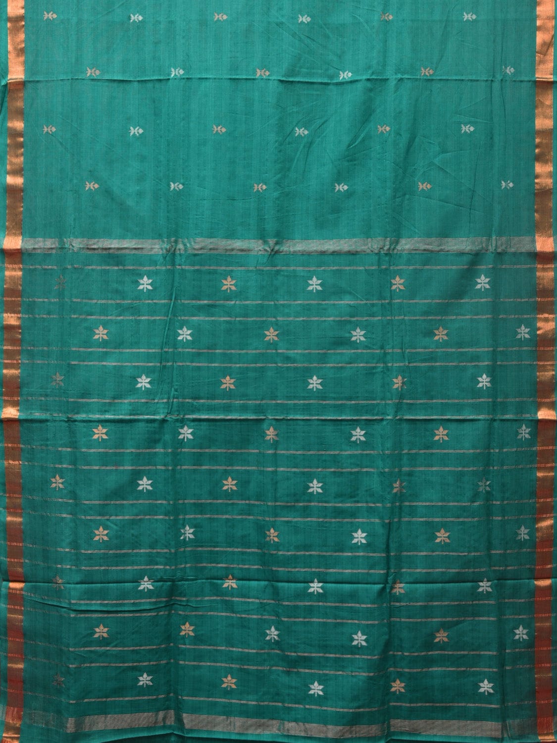 Green Khadi Cotton Handloom Saree with Jamdani Body Buta Design - Global Threads - Distacart