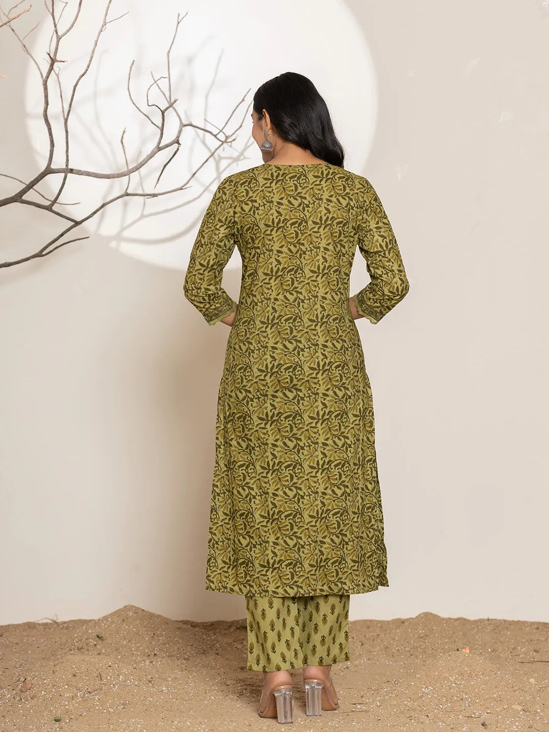 Yufta Green Leaf Print Cotton Straight Kurta Dupatta Set - Distacart