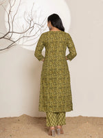 Thumbnail for Yufta Green Leaf Print Cotton Straight Kurta Dupatta Set - Distacart