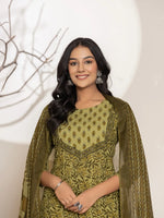 Thumbnail for Yufta Green Leaf Print Cotton Straight Kurta Dupatta Set - Distacart