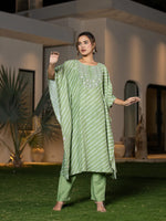 Thumbnail for Yufta Green Leheriya Embroidered Kaftan Kurta Set