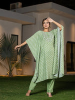 Thumbnail for Yufta Green Leheriya Embroidered Kaftan Kurta Set