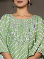 Thumbnail for Yufta Green Leheriya Embroidered Kaftan Kurta Set
