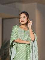 Thumbnail for Yufta Green Leheriya Embroidered Kaftan Kurta Set