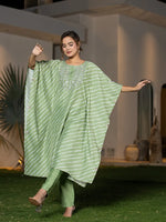 Thumbnail for Yufta Green Leheriya Embroidered Kaftan Kurta Set