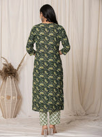 Thumbnail for Yufta Green Paisley Pure Cotton Straight Kurta And Trouser With Dupatta Set