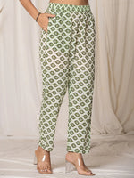 Thumbnail for Yufta Green Paisley Pure Cotton Straight Kurta And Trouser With Dupatta Set