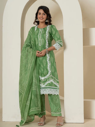 Yufta Green Patch Work Pure Cotton Straight Kurta And Dupatta Set - Distacart