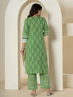 Thumbnail for Yufta Green Patch Work Pure Cotton Straight Kurta And Dupatta Set