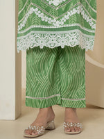 Thumbnail for Yufta Green Patch Work Pure Cotton Straight Kurta And Dupatta Set