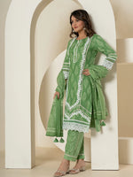 Thumbnail for Yufta Green Patch Work Pure Cotton Straight Kurta And Dupatta Set