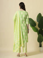 Thumbnail for Yufta Green Pure Cotton Floral PrintThreadWork Kurta Dupatta Pant Set