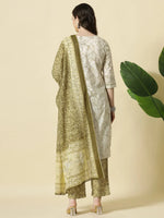 Thumbnail for Yufta Green Pure Cotton Paisley Thread Work Kurta Dupatta Pant Set
