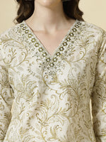 Thumbnail for Yufta Green Pure Cotton Paisley Thread Work Kurta Dupatta Pant Set