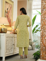 Thumbnail for Yufta Green Pure Cotton Thread Work Sequins Work Kurta Dupatta Pant Set
