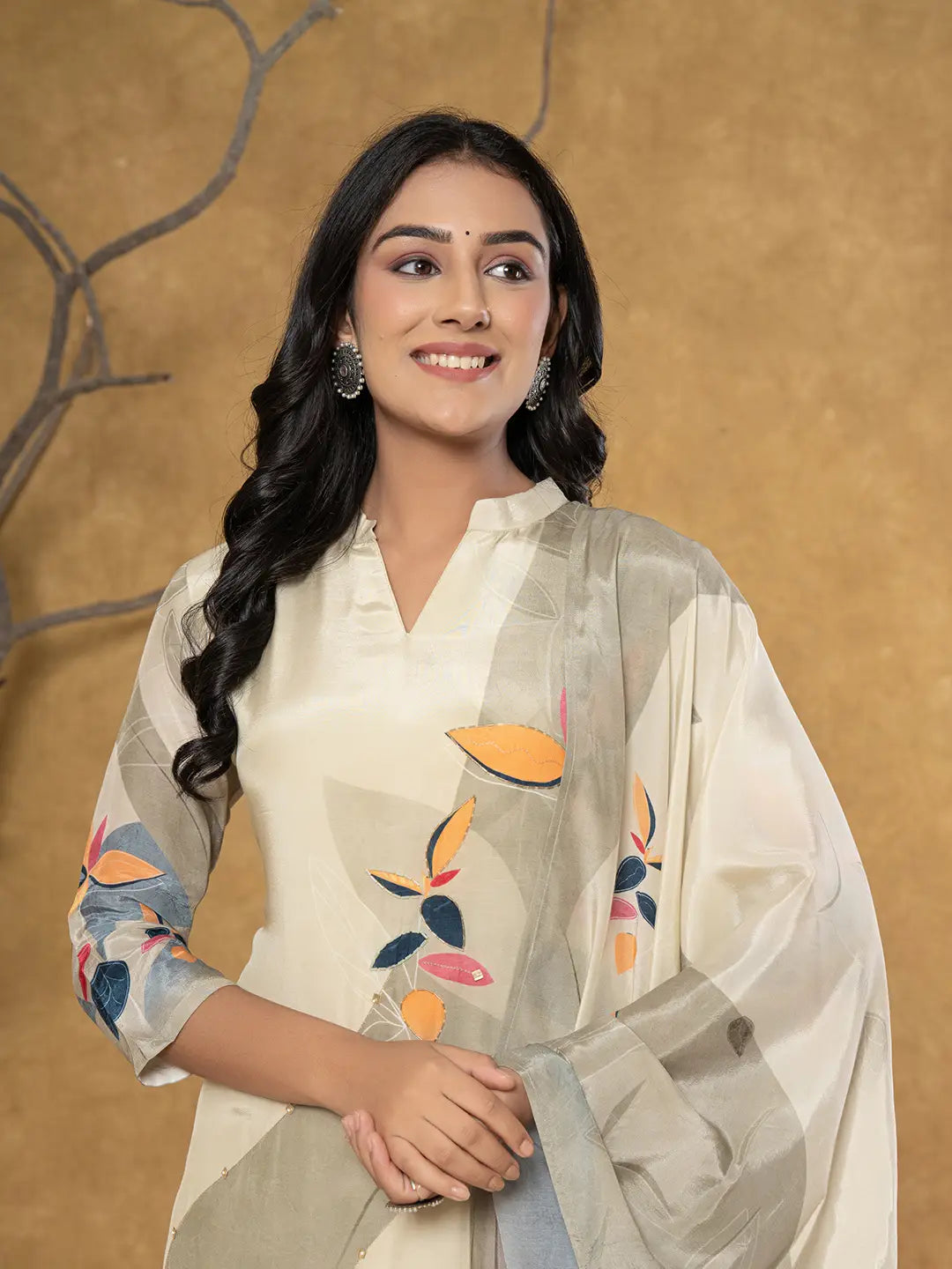 Yufta Green Pure Crepe Placement Print Kurta Dupatta Set