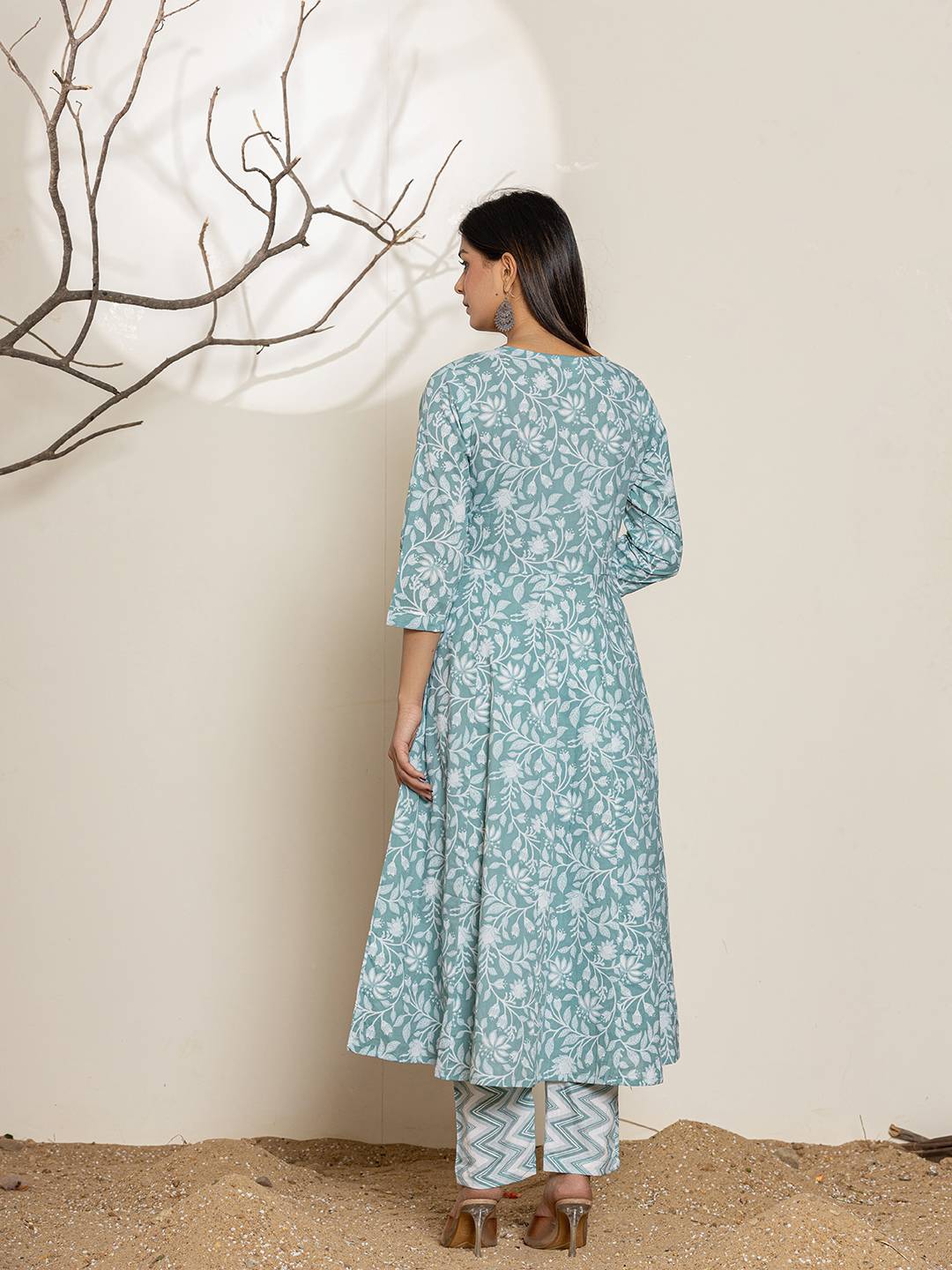 Yufta Green Sequins Workthread Work Cotton Anarkali Kurta And Trouser With Dupatta - Distacart