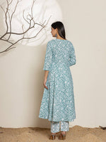 Thumbnail for Yufta Green Sequins Workthread Work Cotton Anarkali Kurta And Trouser With Dupatta - Distacart