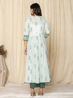 Thumbnail for Yufta Green Sequins_Work Cotton Anarkali Kurta And Trouser With Dupatta Set