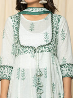 Thumbnail for Yufta Green Sequins_Work Cotton Anarkali Kurta And Trouser With Dupatta Set