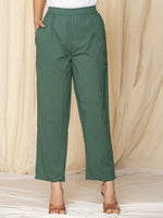 Thumbnail for Yufta Green Sequins_Work Cotton Anarkali Kurta And Trouser With Dupatta Set