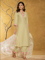 Thumbnail for Yufta Green Silk Blend Pakistani Style Kurta Dupatta Set