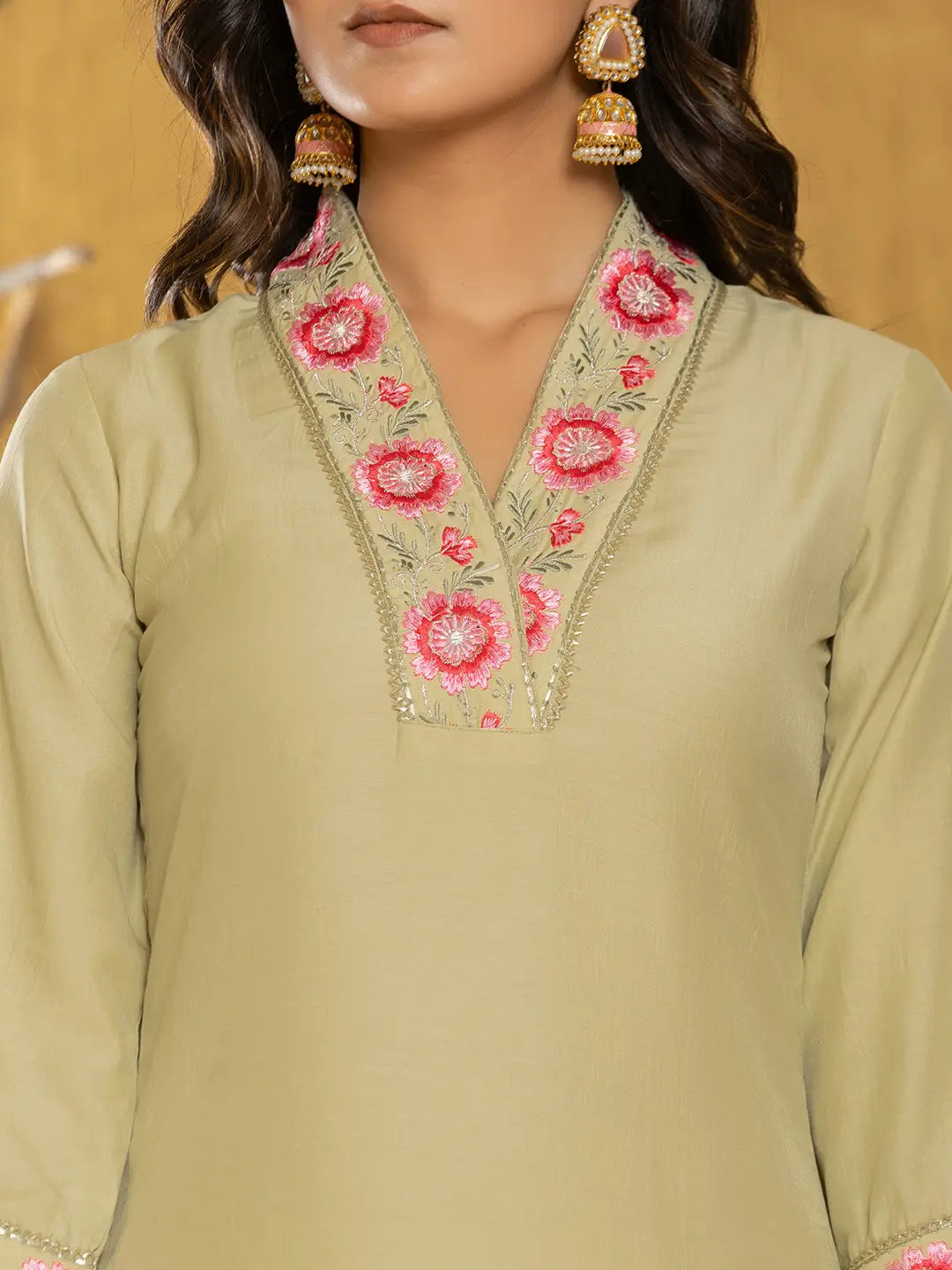 Yufta Green Silk Blend Pakistani Style Kurta Dupatta Set