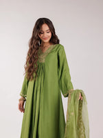 Thumbnail for Yufta Green Silk Embroidered Kurta Dupatta Set