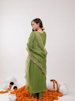 Thumbnail for Yufta Green Silk Embroidered Kurta Dupatta Set
